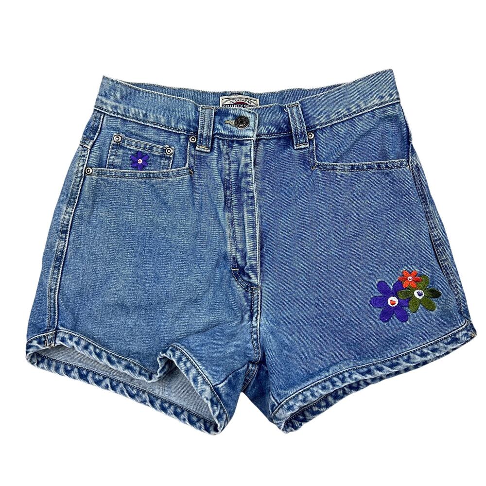 Vintage Y2K Boho Shorts Floral Embroidered High Rise Micro Denim Summer Hippie